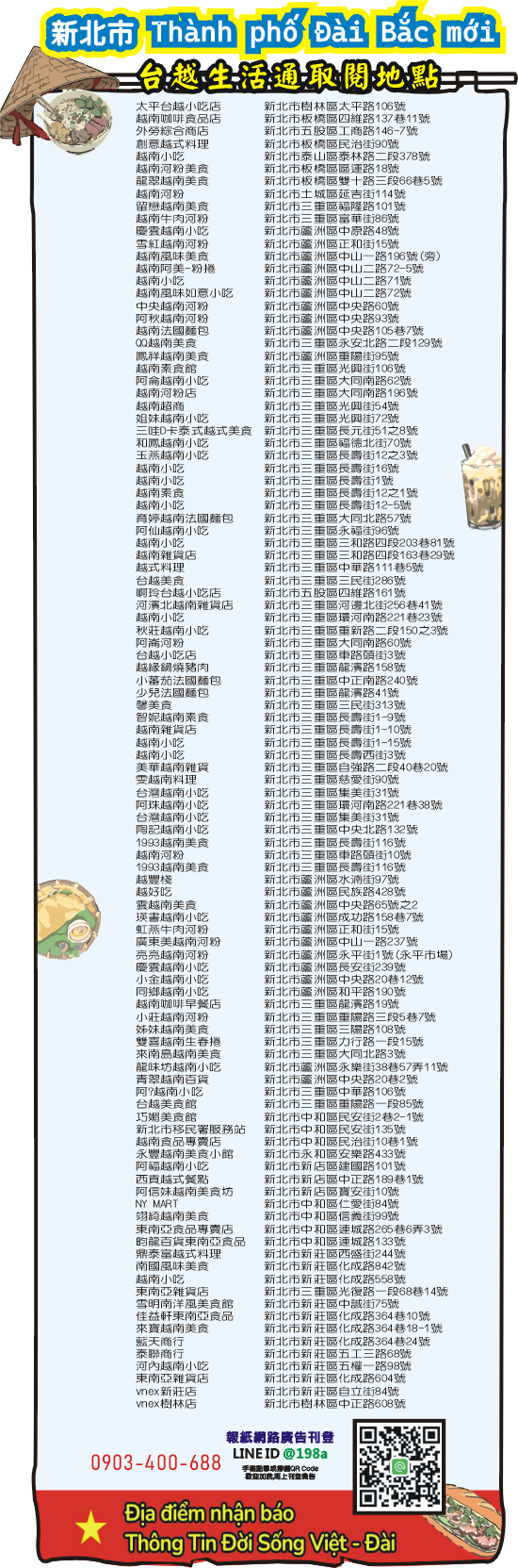 新北市  Thành phố Đài Bắc mới 找工作 生活通免費取閱新住民 發行餐廳  商店地址 台越